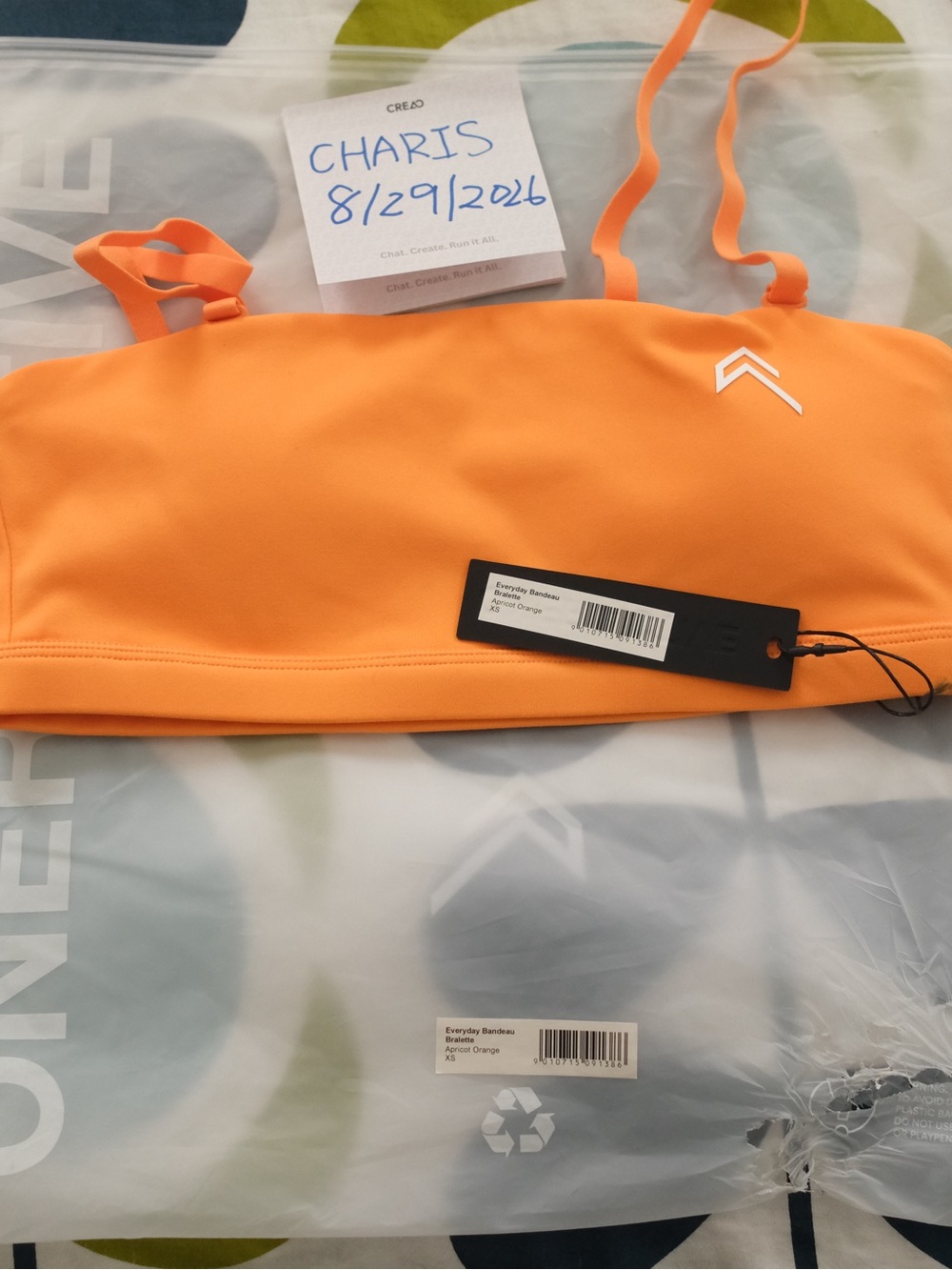 ONER Active Apricot Orange Bandeau Bralette NWT XS